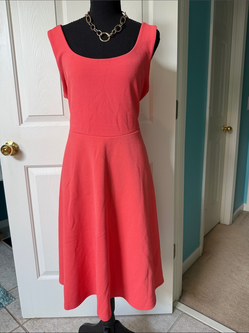 torrid Coral Scoop Neck Fit-and-Flare Midi-Dress with Crisscross Back Size 1/1X